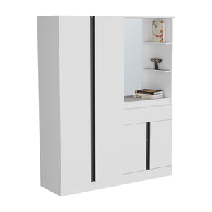 English Elm Armoire with Built-In Mirror and Ample Storage — 4 Doors, 2 Drawers, 4 Shelves, Eco-Friendly Finish White 64.57 L x 23.23 W x 5.12 H B097S00223