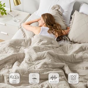 JLA Home Comfort Spaces - Diamond Quilted Comforter Set with Ruffled Edge, Oeko-Tex Certified Midweight Plush for Year-Round Comfort Neutral AM10-0192