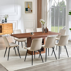 English Elm Scalable Extendable Dining Set with Wood Grain Table and Gray Linen Chairs 8 Piece Walnut+Black,Warm Grey W1151S04719
