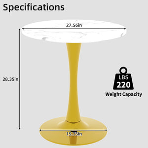 English Elm Marble-Top Round Side Table With Gold Pedestal Base – Modern Minimalist Design For Any Space W1935P353517