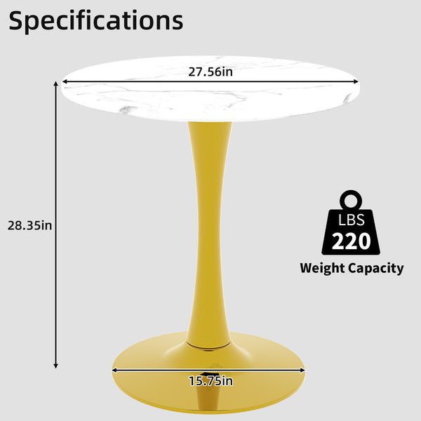 English Elm Marble-Top Round Side Table With Gold Pedestal Base – Modern Minimalist Design For Any Space W1935P353517
