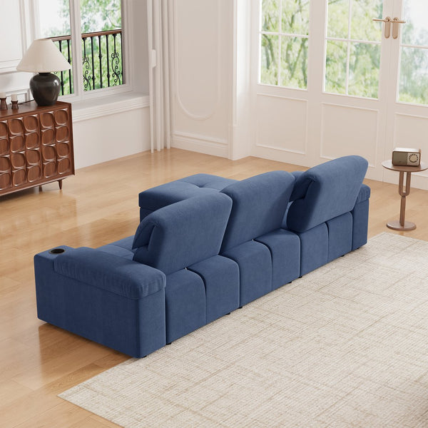 English Elm Modern Modular L-shaped sectional sofa 105-inch cloud deep-seat 4-seat cotton comfort with ottoman and storage Blue W3820S00008