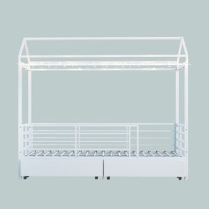 English Elm Metal Twin Over Bunk Bed with Full Guardrail Ladder and Convertible Iron Frame W3752S00016