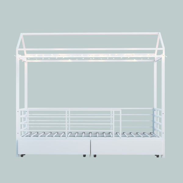 English Elm Metal Twin Over Bunk Bed with Full Guardrail Ladder and Convertible Iron Frame W3752S00016