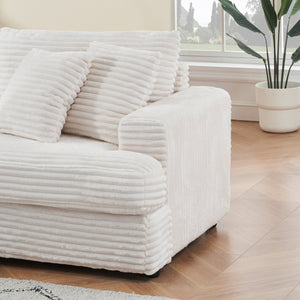 English Elm 79.3 Corduroy Sofa with 4 Toss Pillows – Luxurious Plush Fabric, Sturdy Frame, Spacious 3-Seater Comfort White W1658S00044