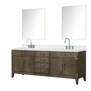 English Elm Grey Oak Double Bath Vanity With Carrara Marble Top, Faucets, & 36" Mirrors - Elegant Storage Solution B2731S01884