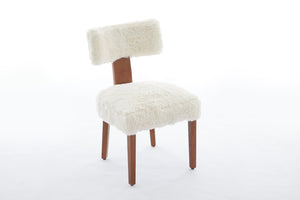 English Elm 064-Set Linen Fabric Modern Armless Dining Chairs with Curved Back & Solid Light Brown Legs for Stylish Comfort Ivory W527P292120