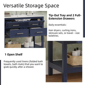 English Elm Christopher Knight Home® - 36" Modern Bathroom Vanity with Ceramic Sink, Tip-Out Tray, Soft-Close Drawers, Open Shelf, Waterproof Surface Blue N817P288908B