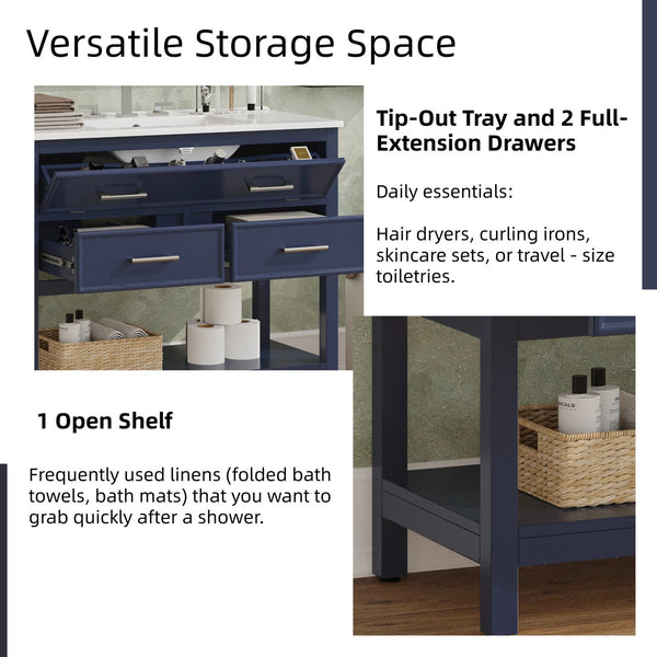 English Elm Christopher Knight Home® - 36" Modern Bathroom Vanity with Ceramic Sink, Tip-Out Tray, Soft-Close Drawers, Open Shelf, Waterproof Surface Blue N817P288908B