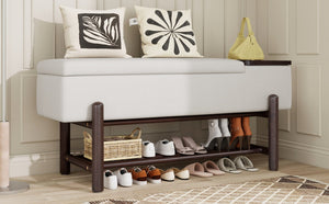 English Elm TREXM Farmhouse Upholstered Storage Bench with Lift-Top Hidden Compartment and Shoe Rack, Durable Comfort Espresso N715P308014P