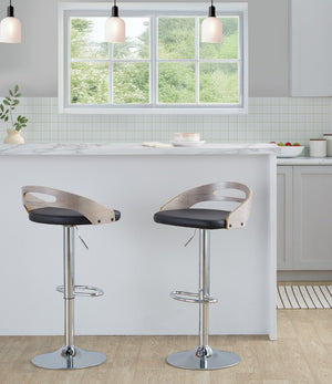 English Elm Adjustable Swivel Barstools Set of Two with Chrome Base Mid-century Kitchen Counter Seating Light Grey B202S01965