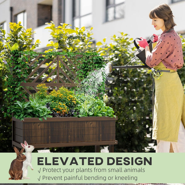 English Elm Outsunny Raised Garden Bed With Trellis - Perfect For Climbing Plants, Veggies & Small Spaces! W2225P174445-GIGA