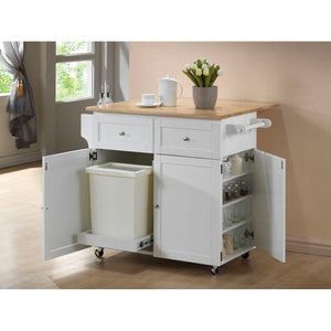 English Elm Silvain White Kitchen Cart with Drawers, Cabinets, Towel Racks & Hidden Side Spice Rack for Storage B062P340743