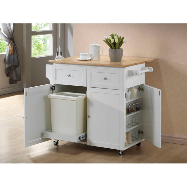 English Elm Silvain White Kitchen Cart with Drawers, Cabinets, Towel Racks & Hidden Side Spice Rack for Storage B062P340743