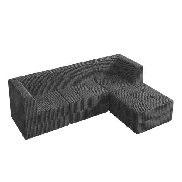 English Elm L Shape Modular Sectional Sofa - Stylish Grey Corduroy Couch, Versatile Sleeper For Living Spaces W487S00288