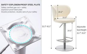 English Elm Titanium Modern Stainless Steel Swivel Bar Stool with Backrest Adjustable Height, Durable Gaslift Base White W2195P290200