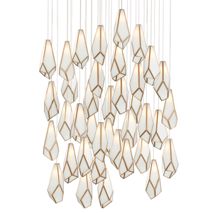 Glace Round Multi-Drop Pendant Light - Elegant Art Glass Fixture with Antique Brass Finish for Modern Spaces