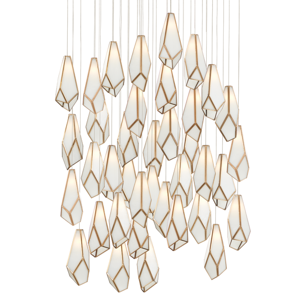 Glace Round Multi-Drop Pendant Light - Elegant Art Glass Fixture with Antique Brass Finish for Modern Spaces