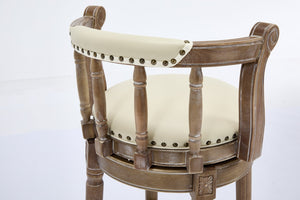 English Elm Cow Leather Swivel Barstool Solid Hardwood Frame Contoured Back for Kitchen or Bar W2195P462643