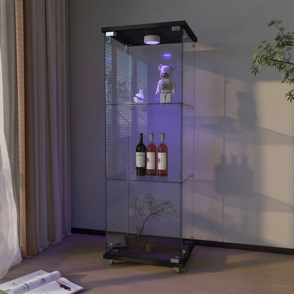English Elm Modern Glass Display Cabinet With Led Lighting – Sleek, Quick-Assembly Design For Living Rooms & More W241P242906