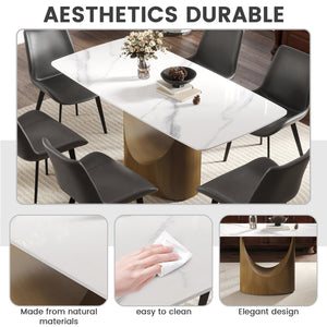 English Elm 63" Modern Dining Table With Sintered Stone Top, Bronze Iron Legs & Turntable - Seats 6-8 People! W1535S00549