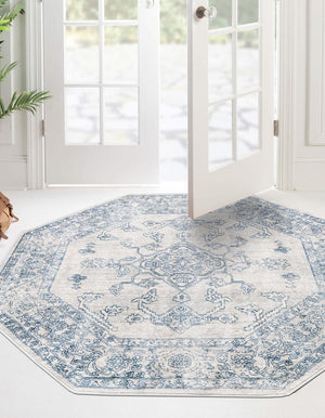 Unique Loom Newport Ochre Machine Made Border Rug Gray, Ivory 7' 1" x 7' 1"