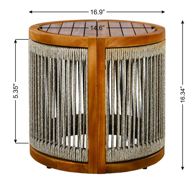 English Elm Christopher Knight Home® - 16.9" Acacia Wood Outdoor Side Table Teak — Handwoven Rope, Slatted Boho Design, Weather-Resistant Finish N767P314934A