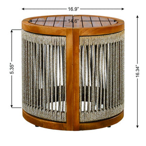 English Elm Christopher Knight Home® - 16.9" Acacia Wood Outdoor Side Table Teak — Handwoven Rope, Slatted Boho Design, Weather-Resistant Finish N767P314934A