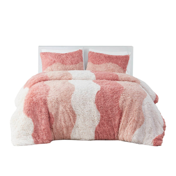 English Elm 3 Pcs King/Cal King Ombre Shaggy Faux Fur Duvet Cover Set - Luxurious Blush Multi For Cozy Comfort B035P319873