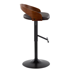 English Elm Grotto Adjustable Barstool Set Of 2 - Stylish Black Metal, Walnut Wood & Brown Faux Leather Swivel Comfort B202S00922