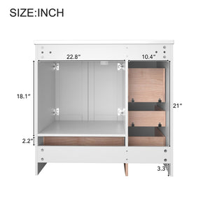 English Elm 36 Inch Shaker Bathroom Vanity with Ceramic Sink Four Soft Close Drawers White Mdf N729P414619K