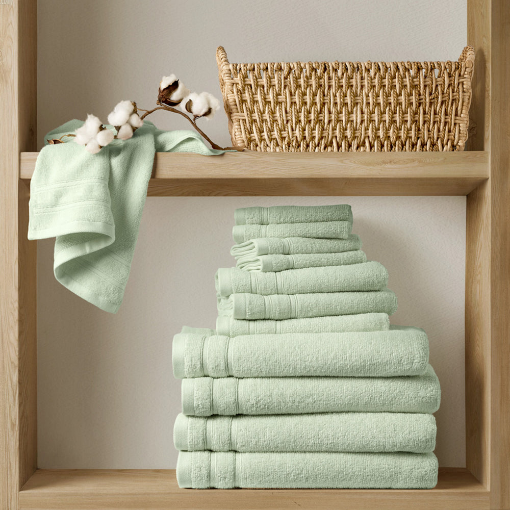 JLA Home Comfort Spaces - Quick Quick Dry 100% Cotton 12pc Towel Set Plush 400 GSM Oeko‑Tex Softness Fast Absorbency Durable Fade-Resistant Seafoam AM73-0258