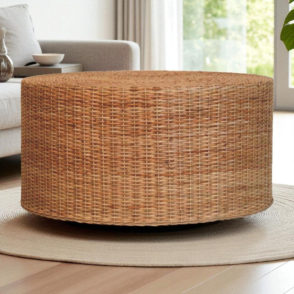 English Elm Solid Wood Regency Round Woven Coffee Table - Handcrafted Beauty For Elegant Living Spaces B182P372110-GIGA