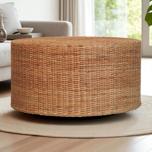 English Elm Solid Wood Regency Round Woven Coffee Table - Handcrafted Beauty For Elegant Living Spaces B182P372110-GIGA