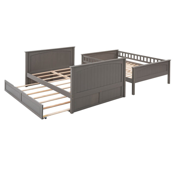 English Elm Full Over Bunk Bed with Trundle Solid Pine Wood Kids Bedroom Sleeper LT000044AAN-1