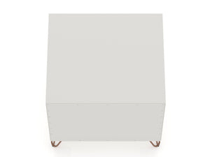 English Elm Rockefeller 20" Nightstand with Drawer and Open Shelf, Metal Splayed Legs, Modern Storage Accent Off White B365P398158