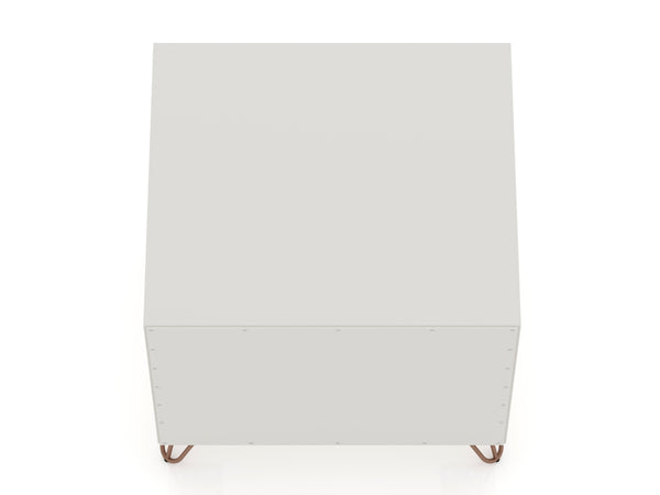 English Elm Rockefeller 20" Nightstand with Drawer and Open Shelf, Metal Splayed Legs, Modern Storage Accent Off White B365P398158