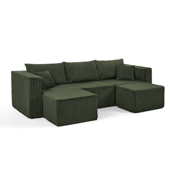 English Elm Compact Modular Sectional Corduroy Sofa High Density Foam Fill for Small Space Living Green W487P411613