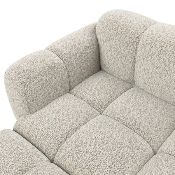 English Elm Beige Boucle L-shaped Sectional with Sculptural Cushion Blocks and Movable Ottoman Beige N758T404142A