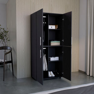 English Elm Armoire Melfa 71" H with 2 doors, 3 drawers and hanging rod for organized, elegant bedroom storage Black 39 L x 23 W x 6 H B097S00122