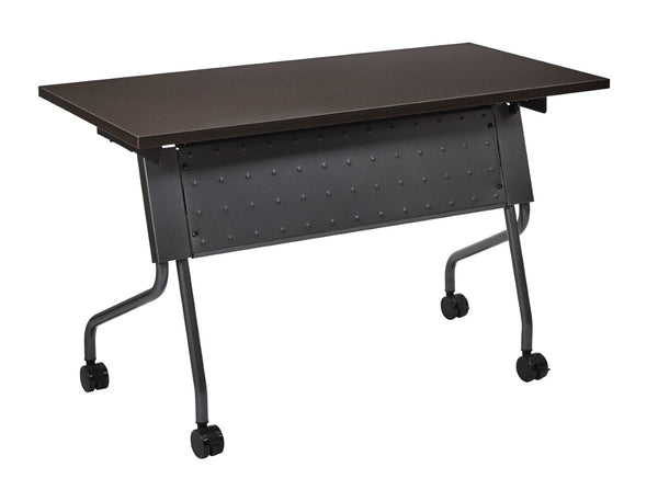 OSP Home Furnishings 4' Nesting Training Table with Powder Coated Steel Frame and Flip Top for Offices Espresso 84224TE