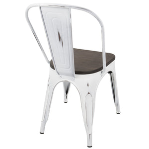 English Elm Oregon Industrial-Farmhouse Stackable Dining Chairs Set of 2 - Vintage White & Espresso Bamboo Seats, 250 lb limit B202P223868