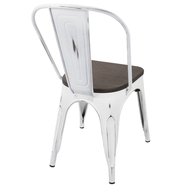 English Elm Oregon Industrial-Farmhouse Stackable Dining Chairs Set of 2 - Vintage White & Espresso Bamboo Seats, 250 lb limit B202P223868