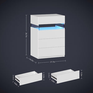 English Elm Nightstand with Led Backlighting Acrylic Panel Four Drawers Modern Bedroom Side Table White W2178P246212