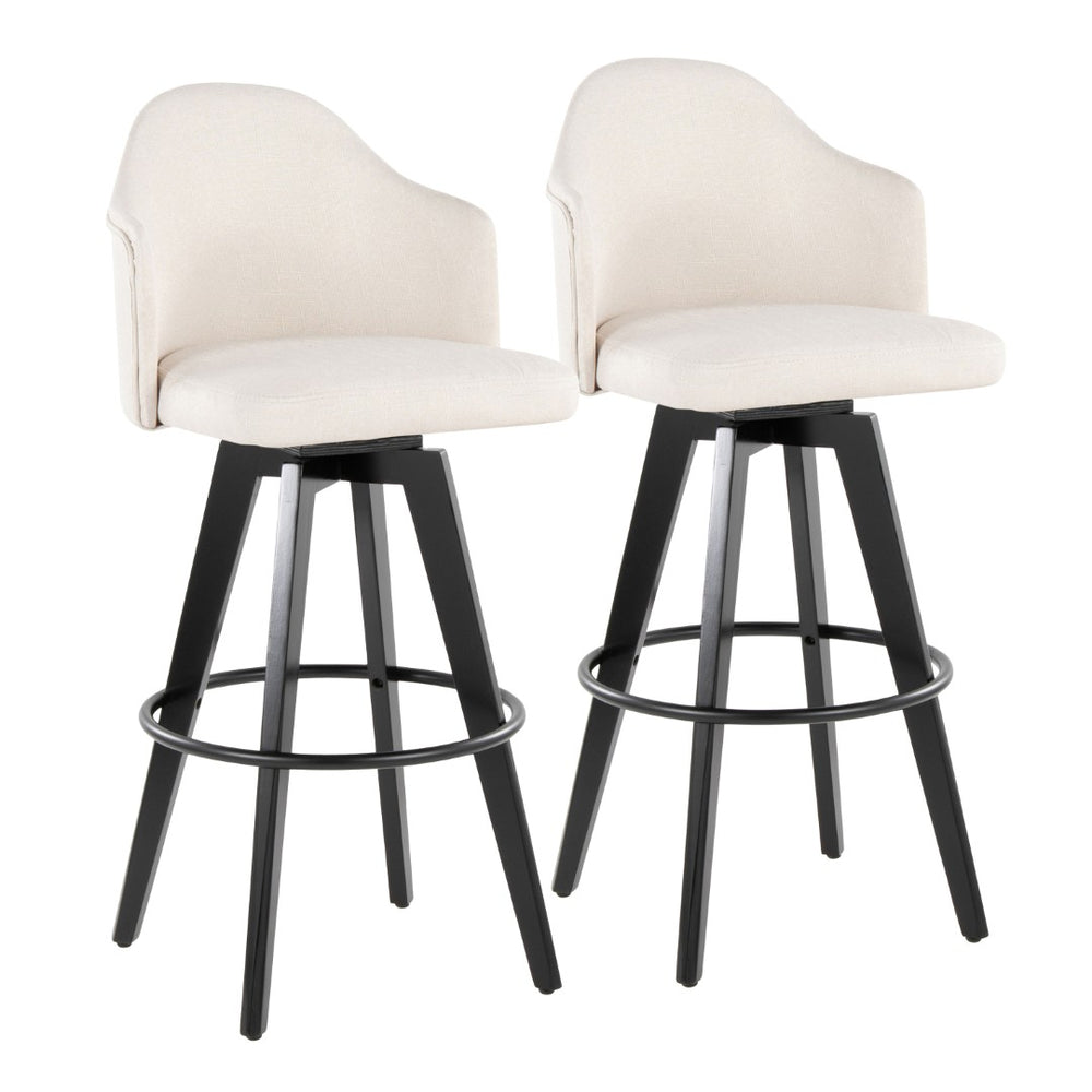 English Elm Fixed-height Swivel Barstools Upholstered Grey Fabric Black Wood Legs Kitchen Set of 2 Cream B202S01868