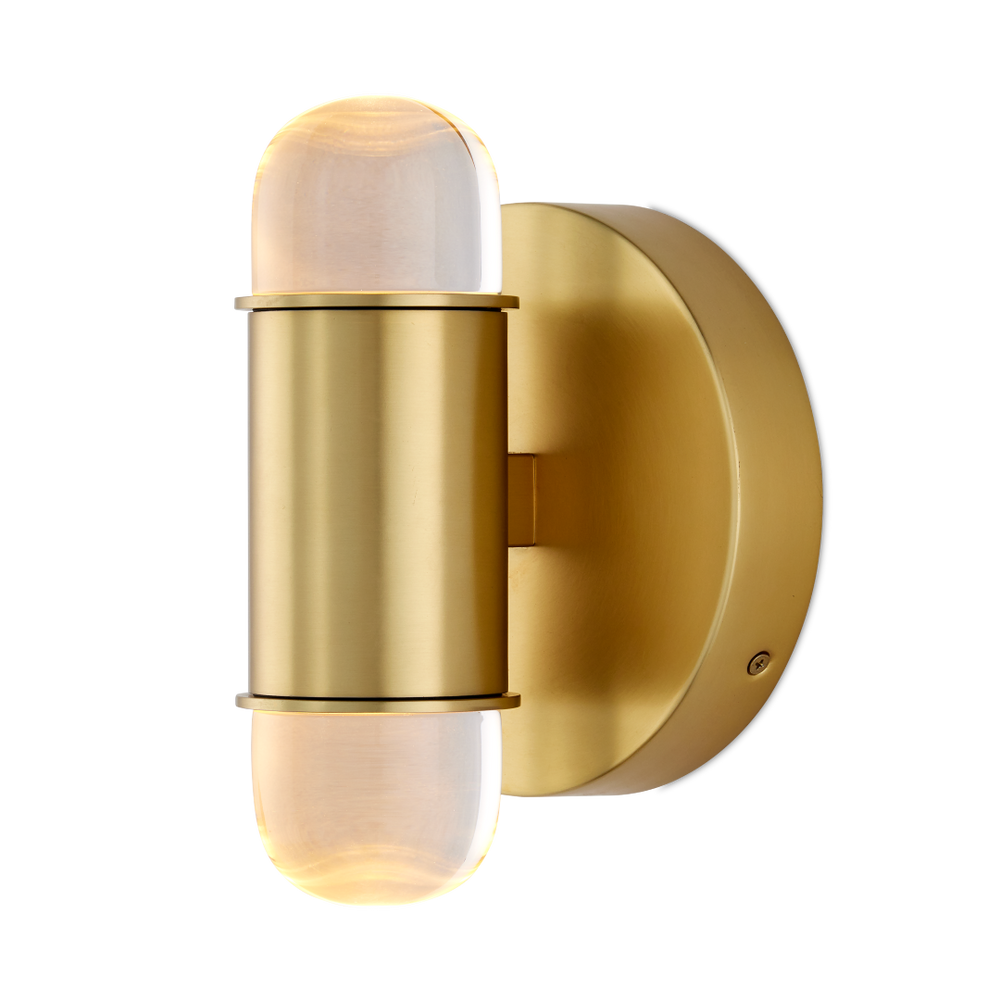 Capsule Brass Wall Sconce - Modern LED Light Fixture with Optic Crystal Shades for Damp Locations