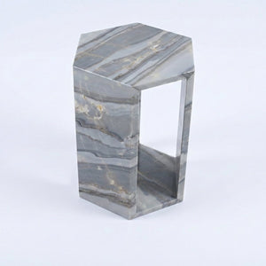 English Elm Genuine Solid Marble Hexagonal Pedestal End Table Polished Stone for Modern Living Blue+Multi W1696P407997
