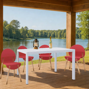 English Elm 4-Pack Modern Dining Chairs with Red Oak Legs and Ergonomic PP Seats — Durable, Easy-Clean Set Crimson Red,White W3450S00035