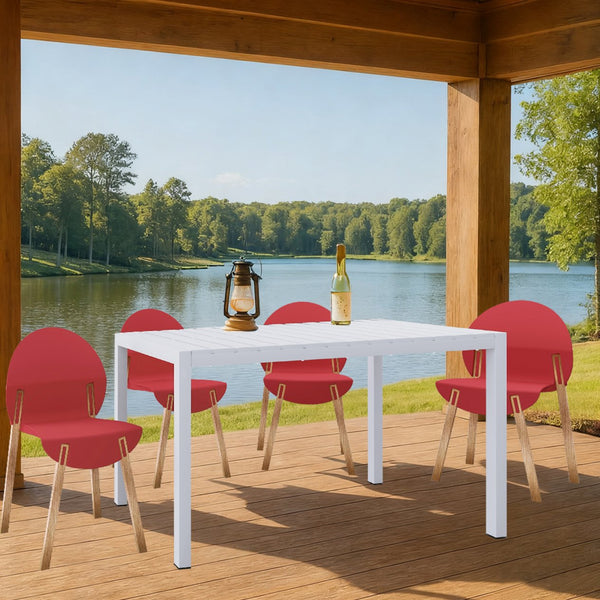 English Elm 4-Pack Modern Dining Chairs with Red Oak Legs and Ergonomic PP Seats — Durable, Easy-Clean Set Crimson Red,White W3450S00035