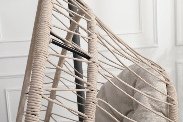 English Elm Outdoor Egg Hanging Chair with Stand Linen Gray - Cozy Wicker Swing, 350lb Sturdy Frame, Indoor/Outdoor Comfort W2500P288868
